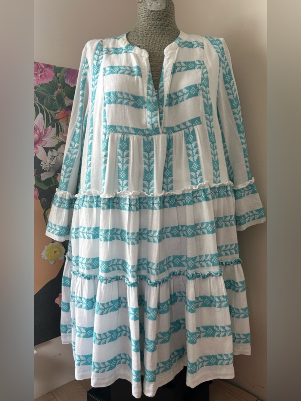 CROWN & IVY BOHO/EMBROIDERED TIERED DRESS XL. FLATTERING SILHOUETTE, FLOWY FIT. - Picture 2 of 10